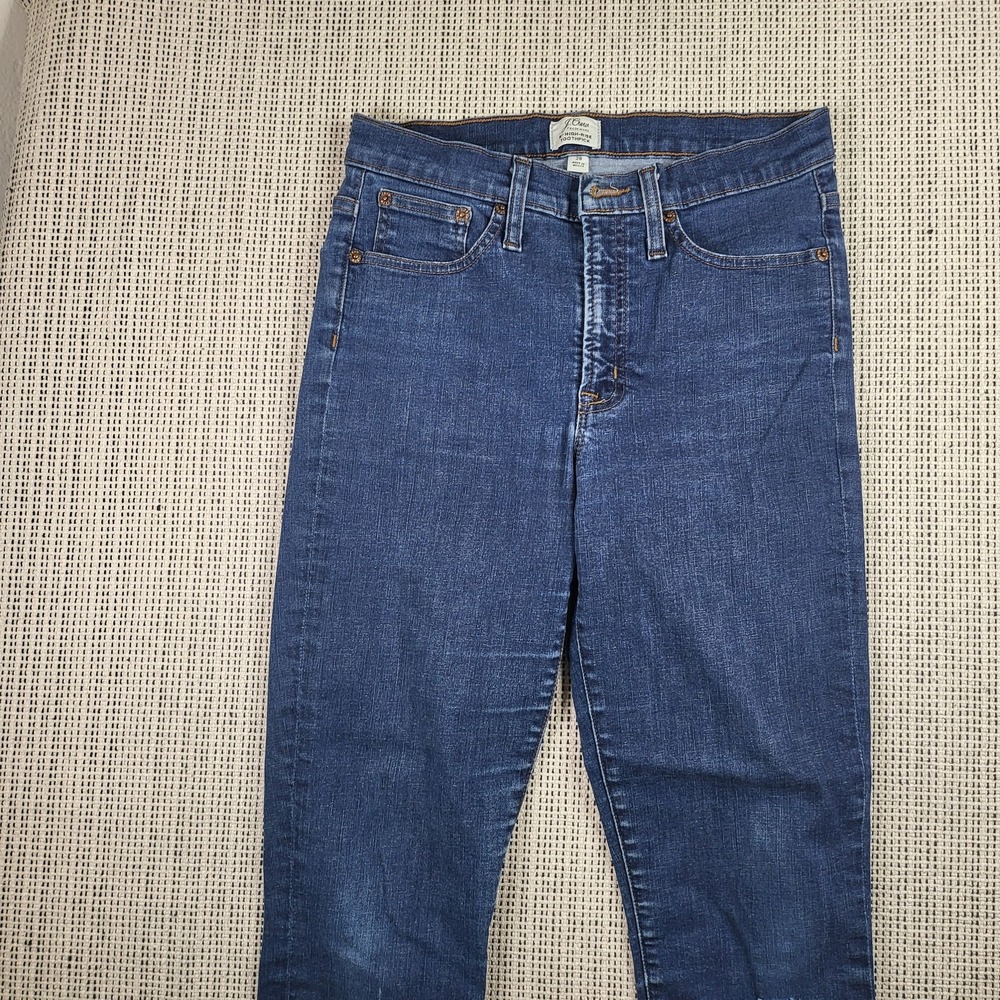 J Crew Jeans Womens 28 Blue 9 Inch High Rise Toothpick Distressed Denim Raw Hem